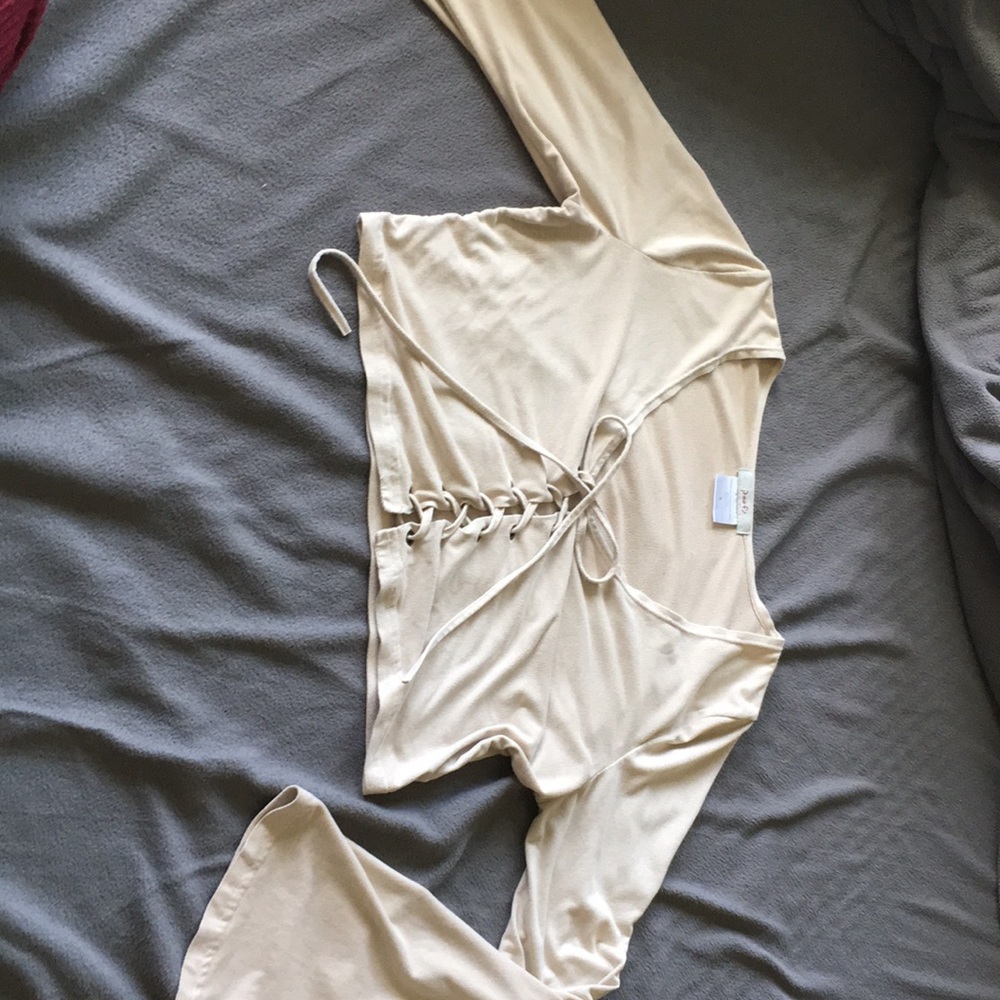 Beige lace up suede crop top
